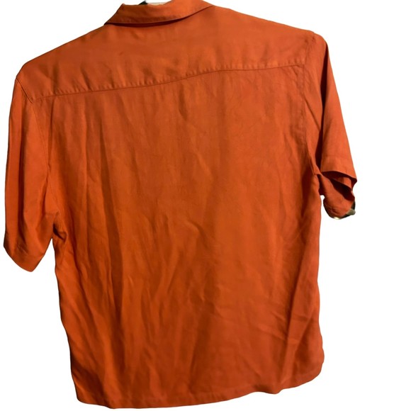 Mens Bachrach Silk Shirt, Burnt Orange, Rust, Large, Short Sleeve - Picture 3 of 4